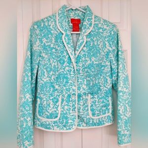 Oscar de La Renta Sz 8 Pristine condition Aqua White Floral Jacket- Crystal Acce